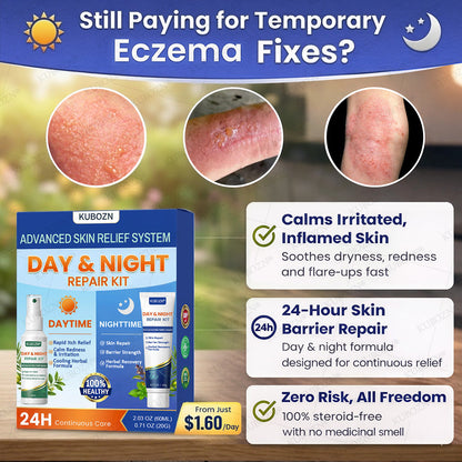 KUBOZN® Psoriasis Day & Night Repair System - 100% Steroid-Free Relief Duo for Plaques, Scaling & Itch