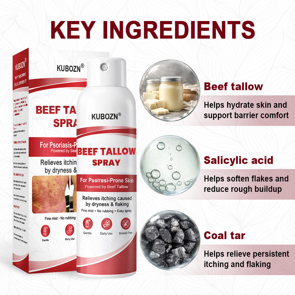 KUBOZN® Beef Tallow Spray — The No-Rub Relief for Psoriasis-Prone Skin✨